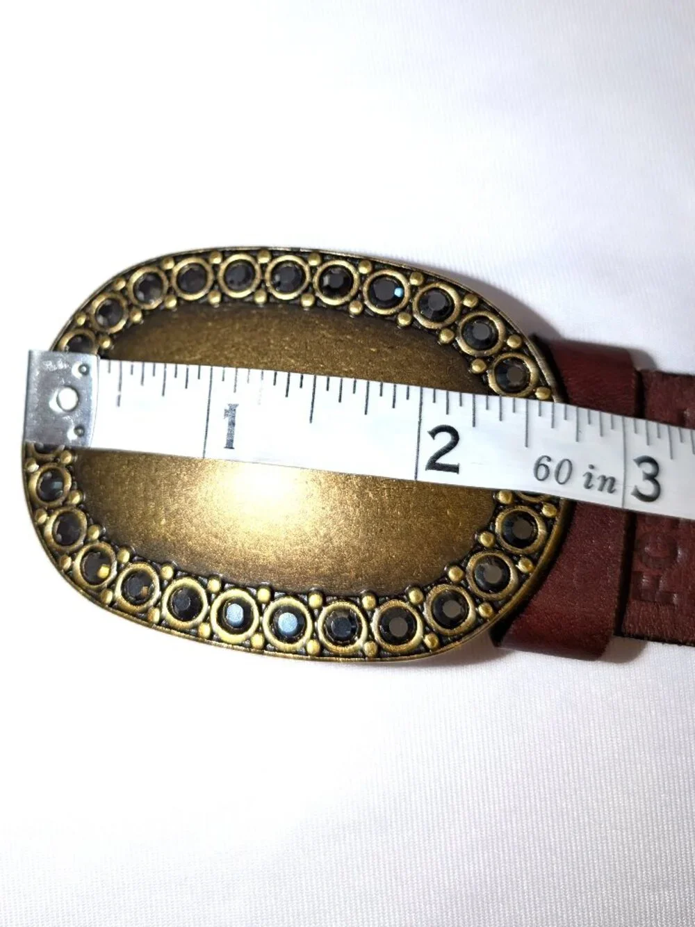 VINTAGE Fossil | Size Large Brown Leather Belt w Brass/Antique Gold Tone Buckle
